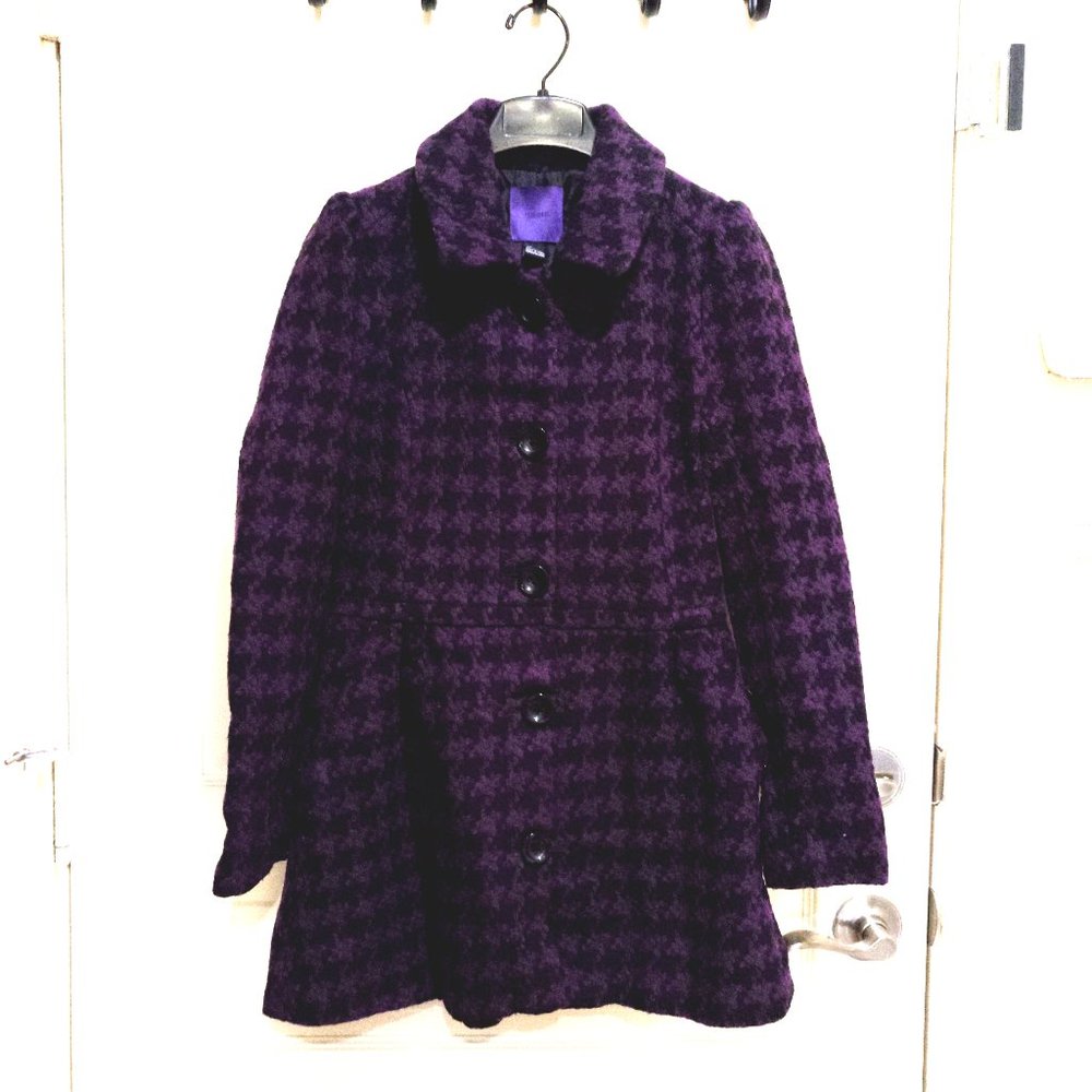 Classic Houndstooth Puff Sleev Wool Coat
